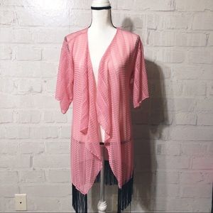 LuluRoe Monroe sheer blush cardigan w/fringe.  B34